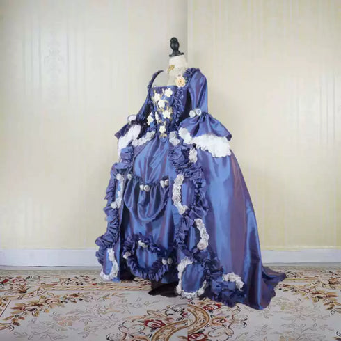 Royal Blue Rococo Marie Antoinette Dress with White Lace Accents - 18th Century Ball Gown - Plus Size